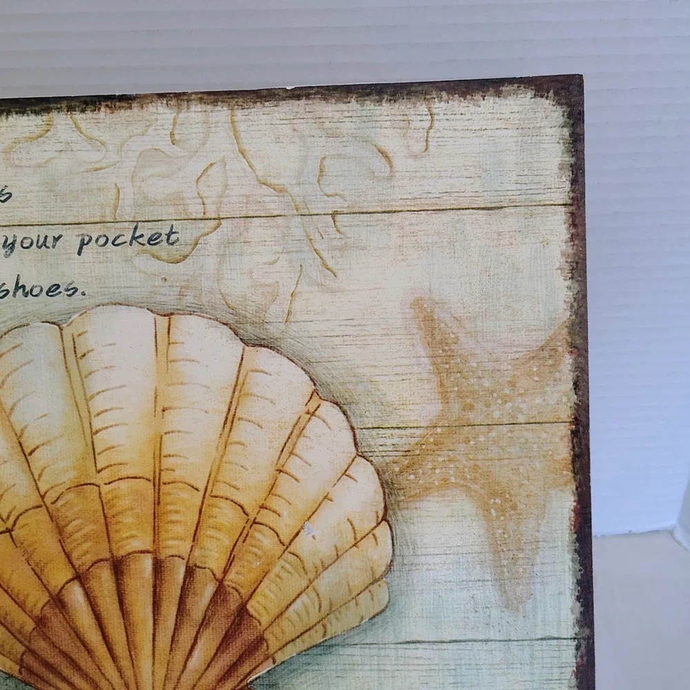Beach Wall Art Sign Seashell Starfish‎ Quote Wood Plank Style Home Decor